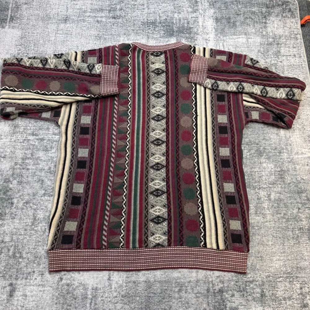 VTG American Priority Sweater 2XL 3D Knit Mosaic Coogi Style 90s Y2K Hip Hop USA